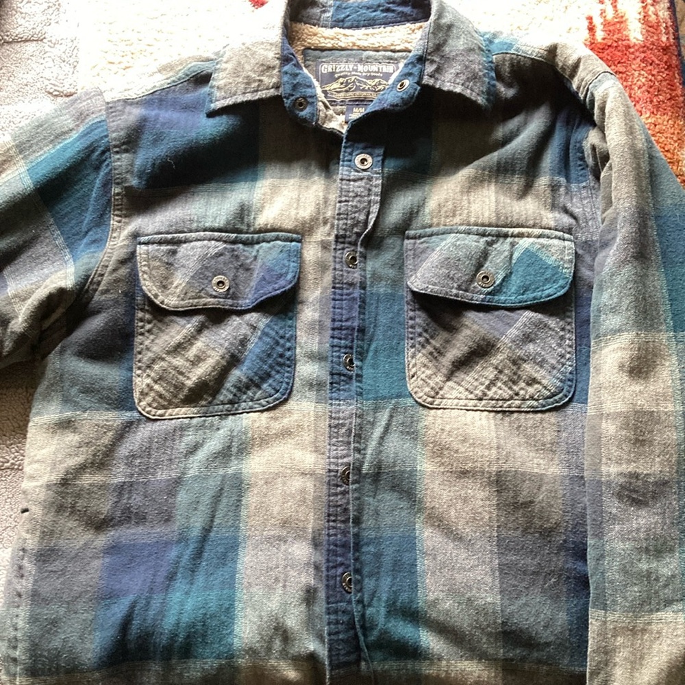 Blue and Gray Plaid Button-Up Shirt